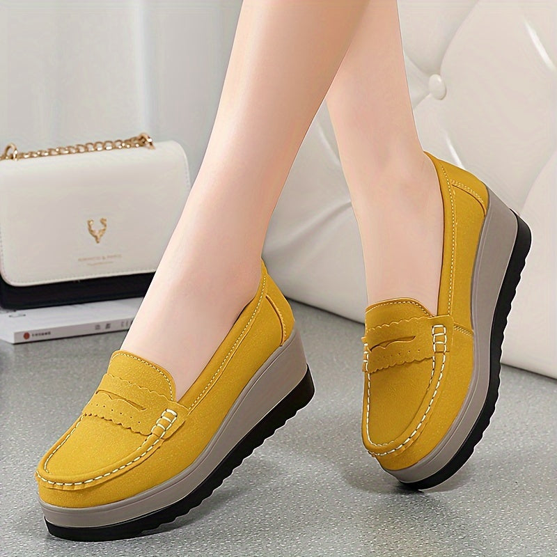 Women's Wedge Loafers Leather Slip-On Comfortable Elegant Casual