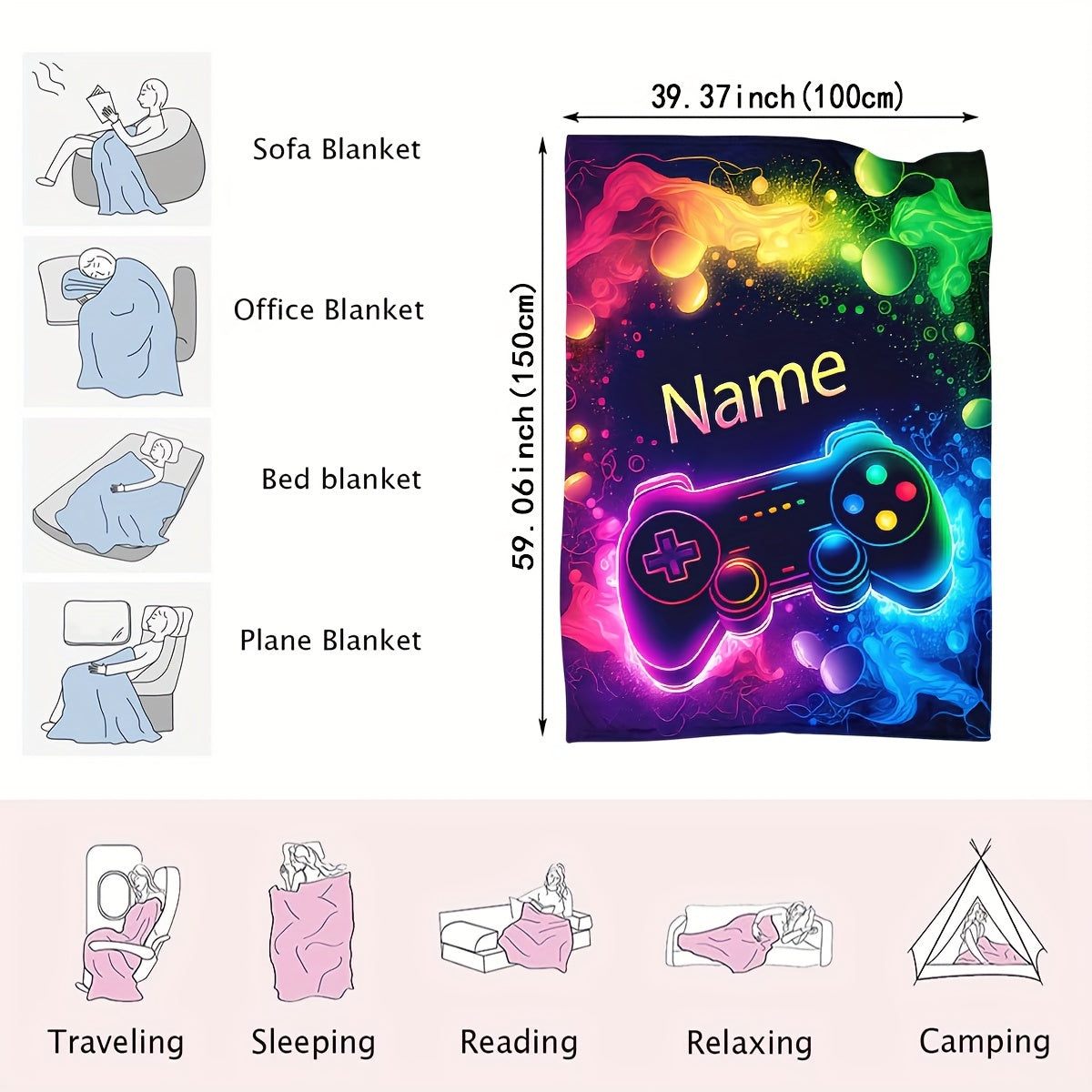 Customizable Gaming Controller Pattern Throw Blanket Flannel Soft Warm Lightweight