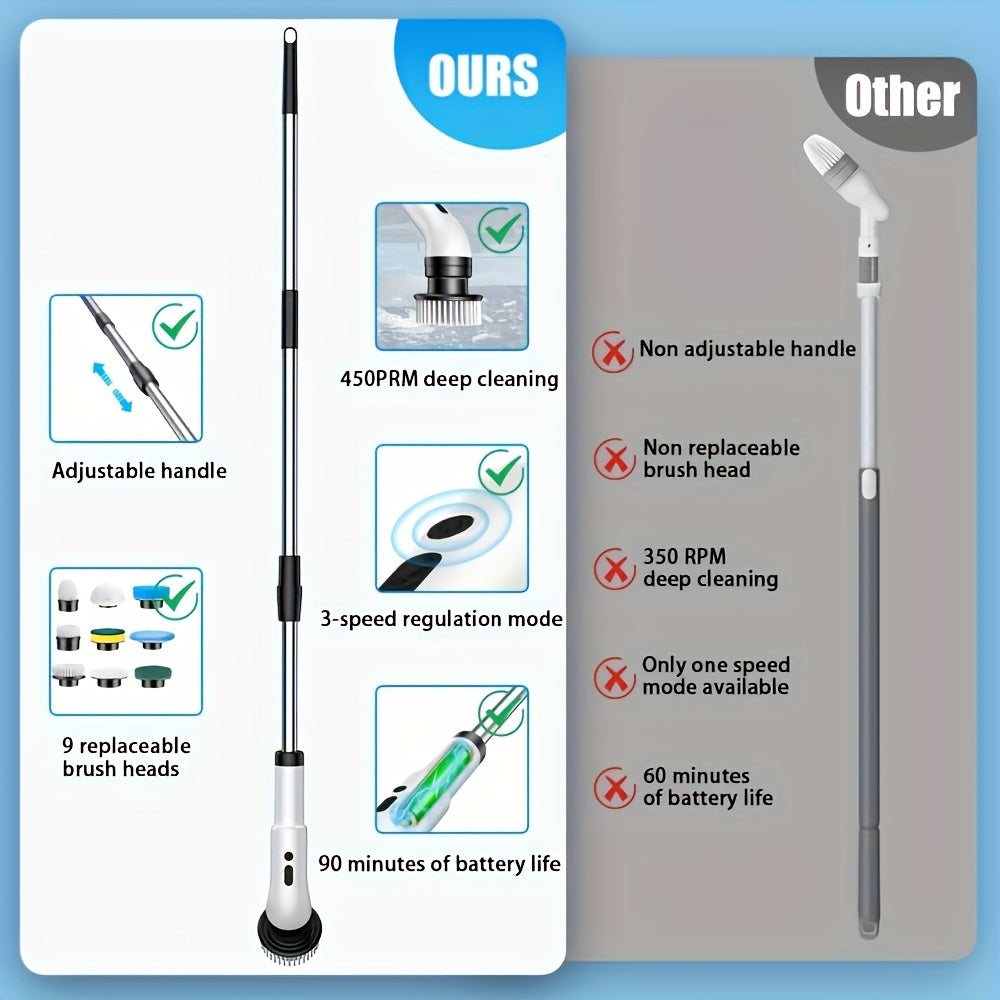 9/6 almashtiriladigan boshlar va teleskopik tutqich bilan simsiz elektr burilish tozalash choʻpqi