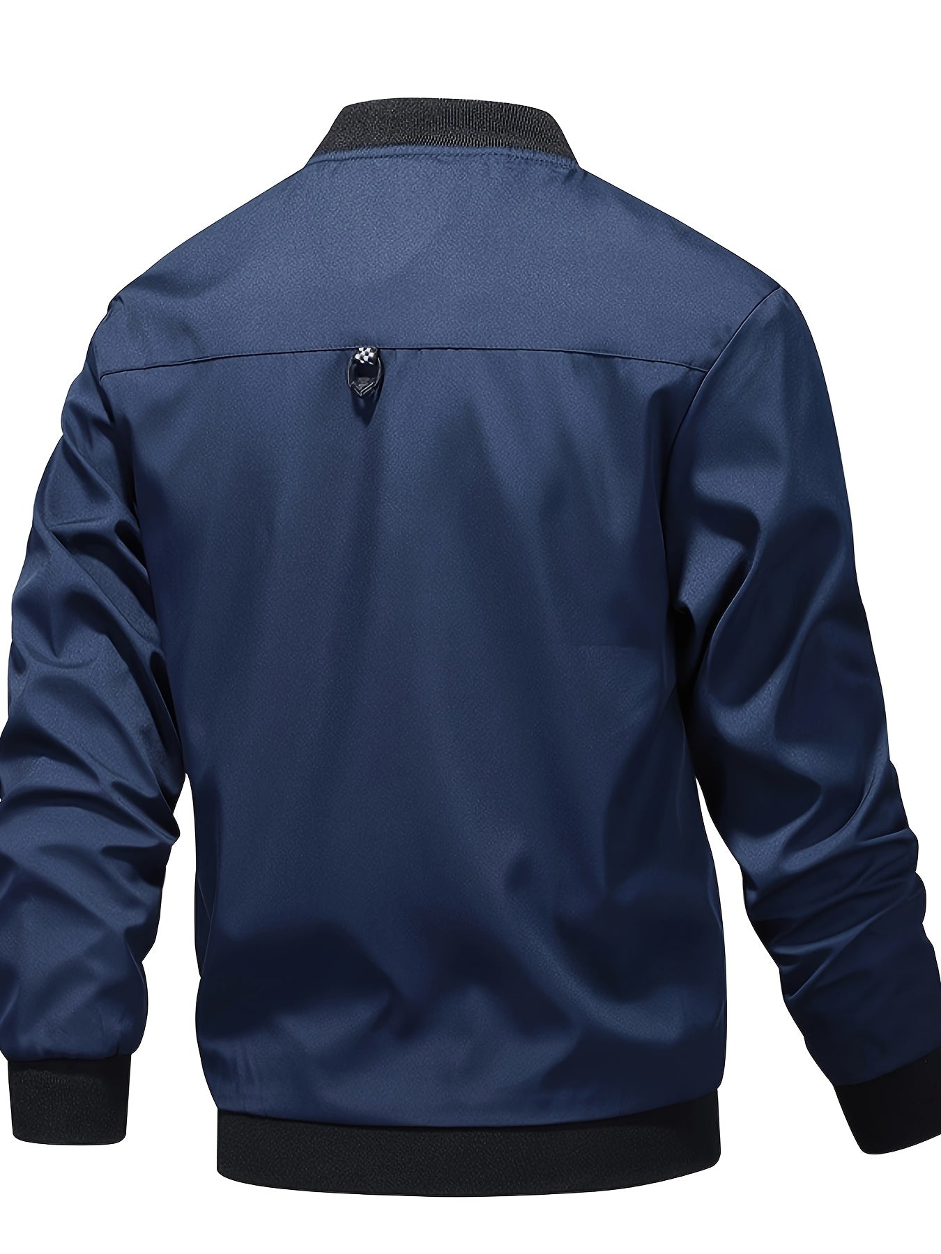 Men's Long Sleeve Solid Color Woven Polyester Jacket with Stand Collar and Zipper Closure