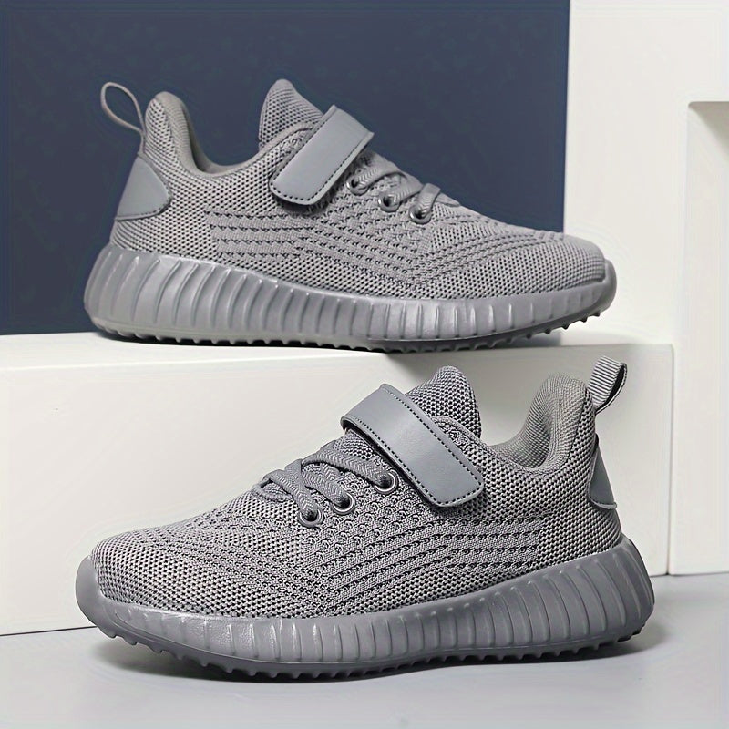 Boys Breathable Knit Running Shoes Low Top with Hook and Loop Fastener for Outdoor Jogging