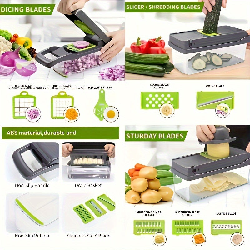 16-In-1 Vegetable Chopper Manual Slicer Dicer with Container and Drain Basket