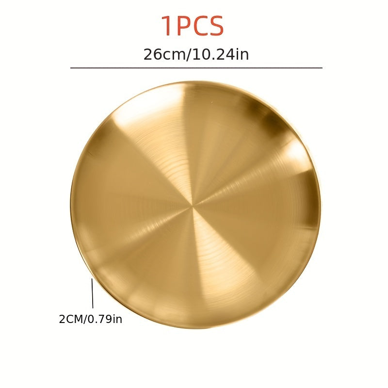Ko'p maqsadli zanglamas po'latdan yasalgan xizmat plitkasi, nafis oltin qoplama - pizza, shirinliklar, steak va boshqalar uchun mos - bayram yig'ilishlari uchun ajoyib - uy, oshxona yoki restoran uchun dumaloq plastinka - ovqat xizmat qilish uchun xavfsiz