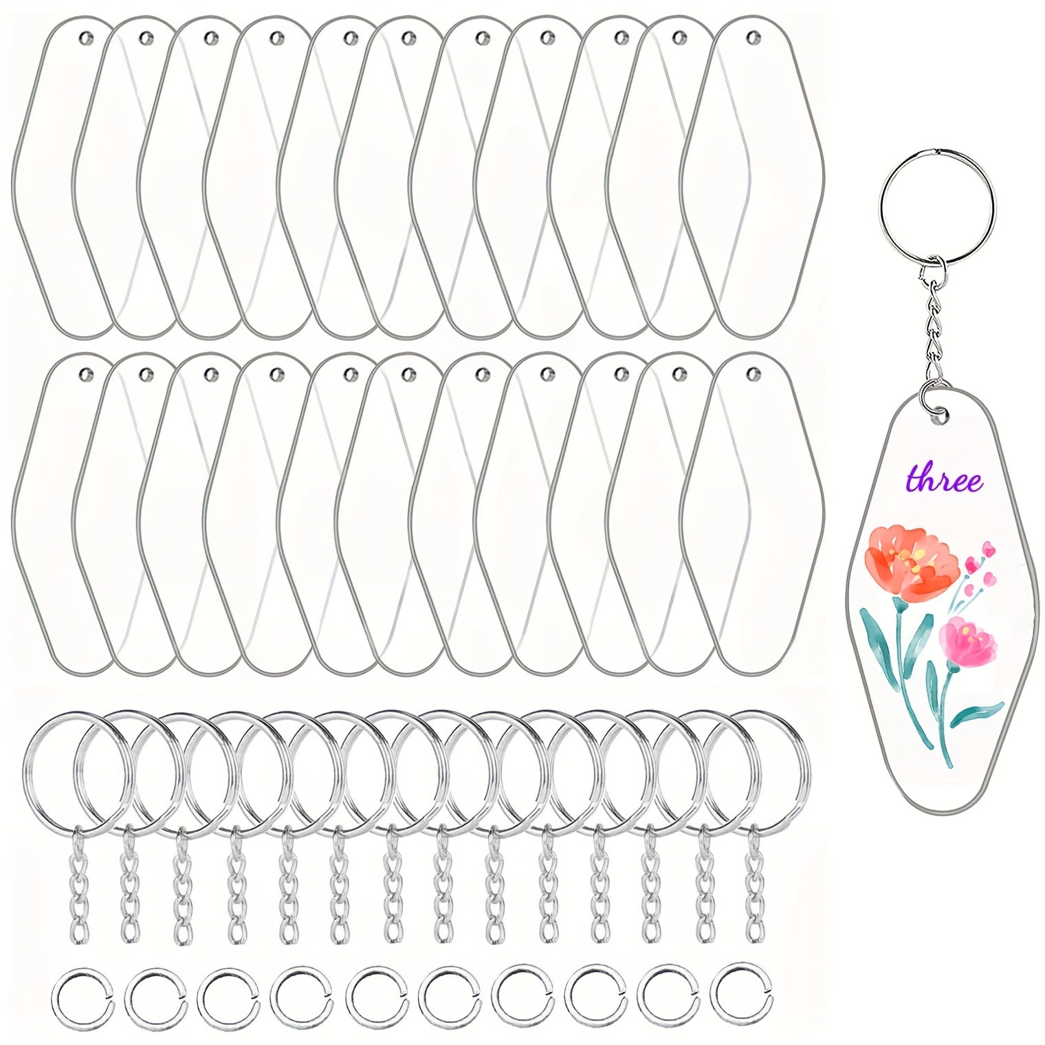 120 ta motel kalit zanjir bo'shliqlar to'plami, 40 ta akril varaq, 40 ta kalit zanjir halqasi va 40 ta sakrash halqasi bilan birga DIY kalit zanjirlarini tayyorlash uchun. Cricut vinil bezaklarini tayyorlash uchun mukammal.