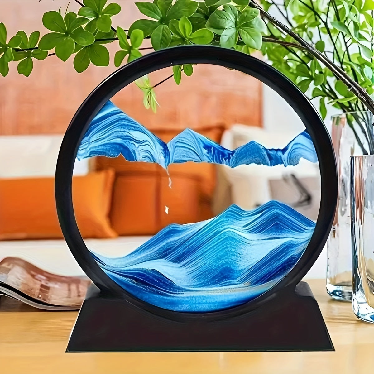 Blue Glass Sand Art Dome for Desk Decor Office and Home