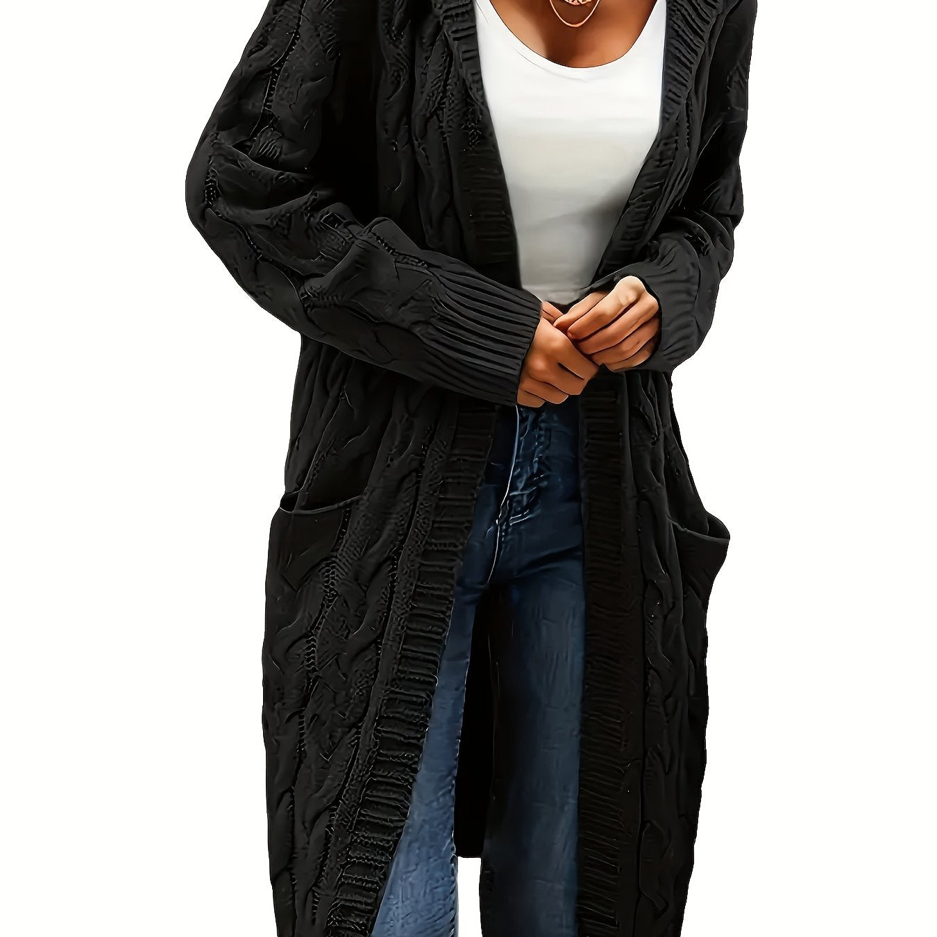 Women's Plus Size Casual Twist Front Hooded Cardigan with Pockets
