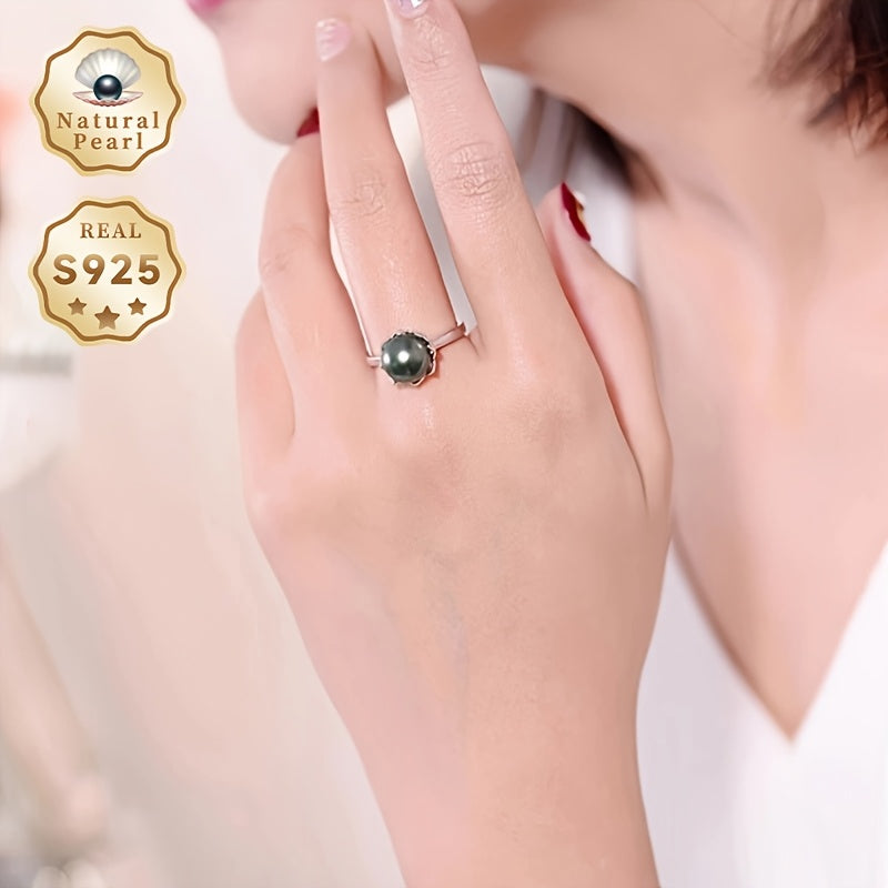 Изысканное винтажное кольцо-манжета из серебра 925 пробы с натуральной черной солью, регулируемый размер, камень рождения июня, идеально подходит для повседневной носки и в качестве подарка.