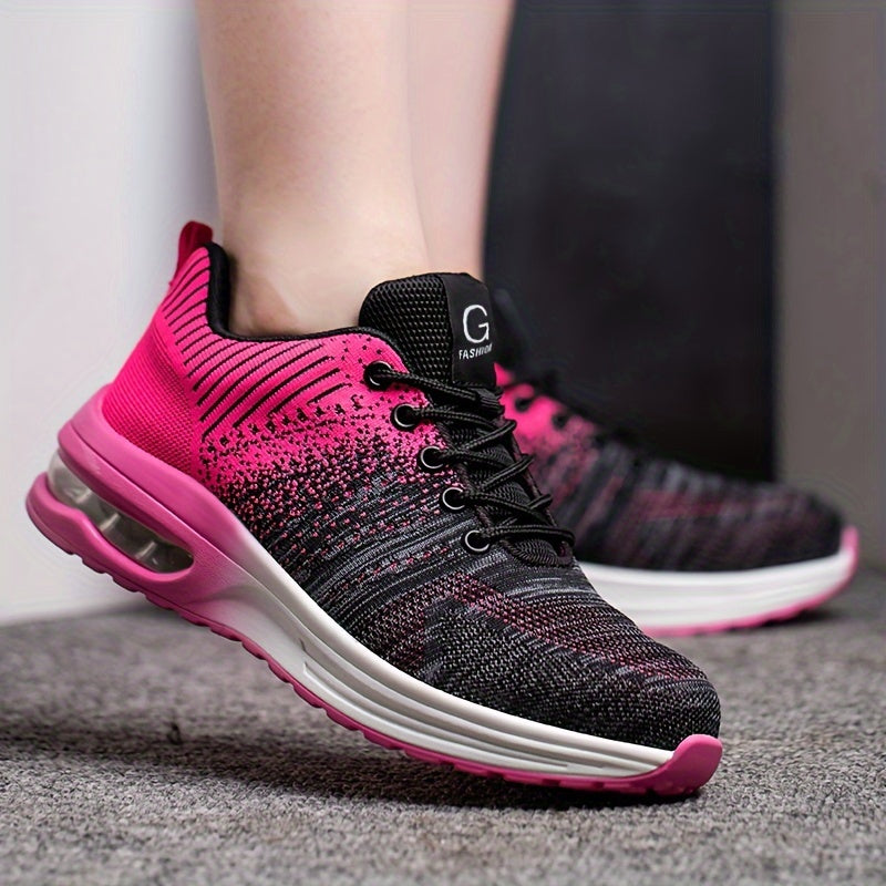 Women's Mesh Safety Work Shoes Steel Toe Anti-Smash Pink Black Gradient