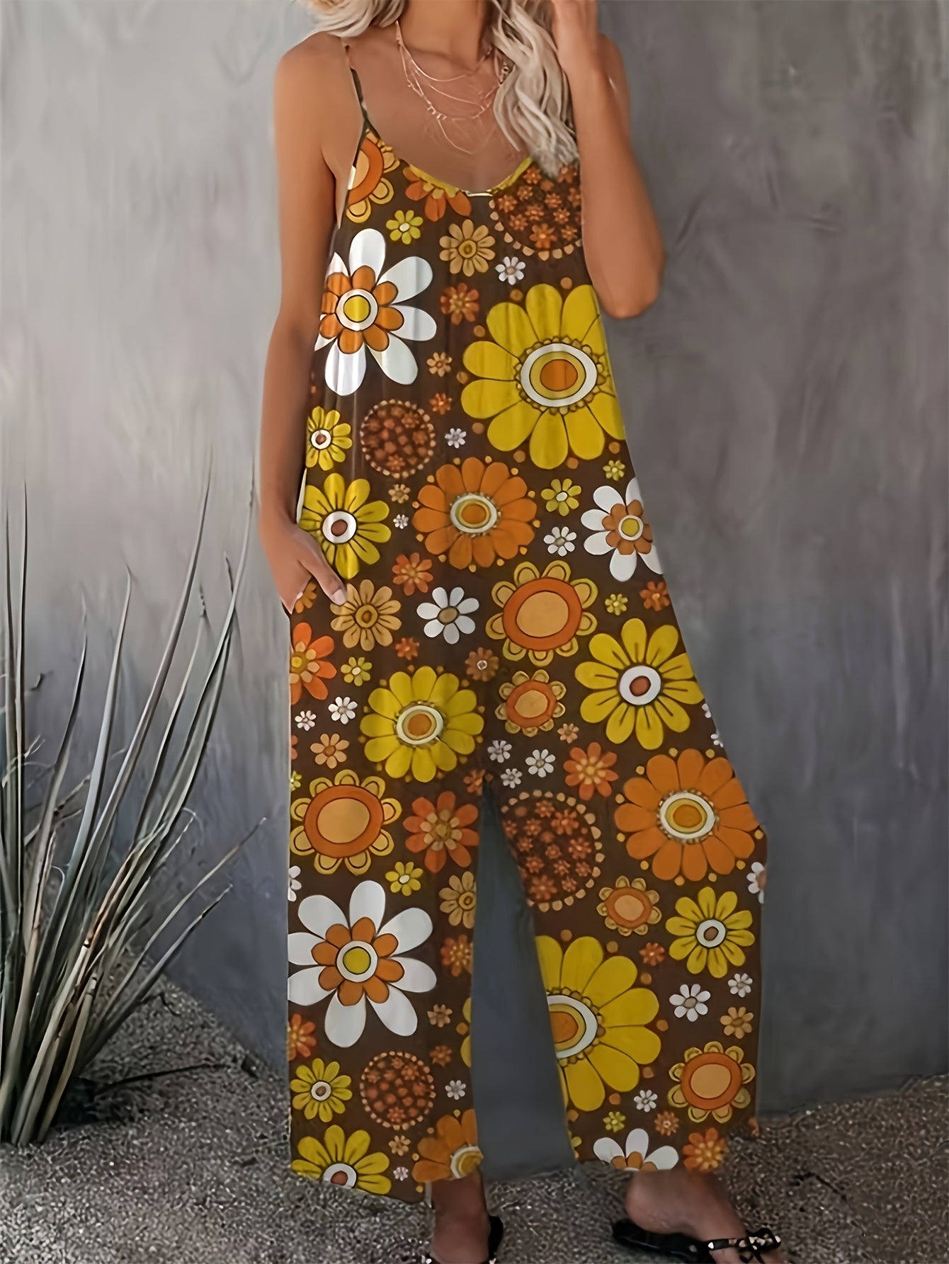 Women's Plus Size Boho Floral Spaghetti Strap Jumpsuit Off Shoulder Summer Romper