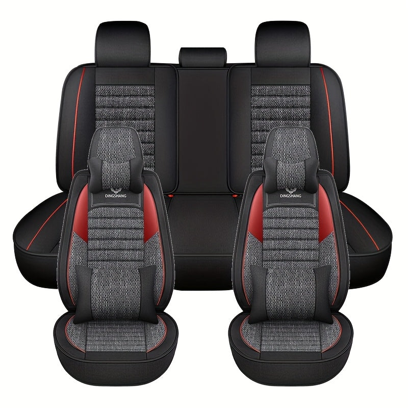 Универсальный чехол на автомобильное сиденье из льна, дышащий, полностью закрывающий для пяти сидений