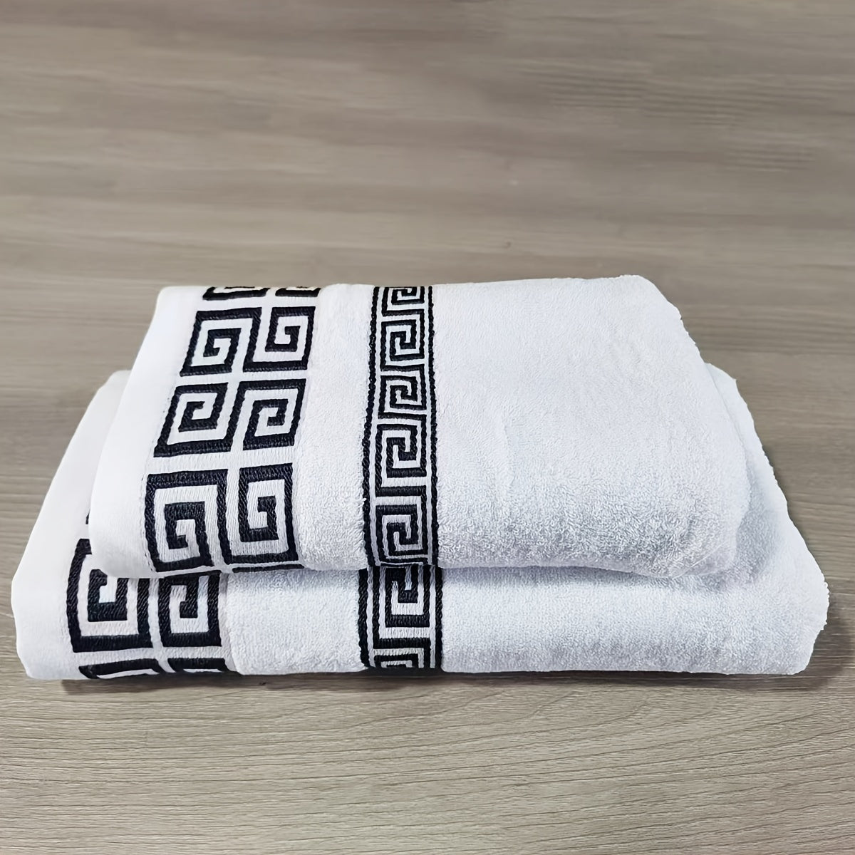Cotton Bath Towel with Geometric Embroidery Soft Absorbent Quick-Drying Black 34x75cm or 70x140cm