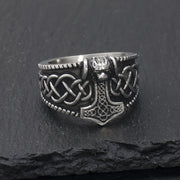 Men's Vintage Lion Head Thor's Hammer Ring Stainless Steel Amulet Jewelry