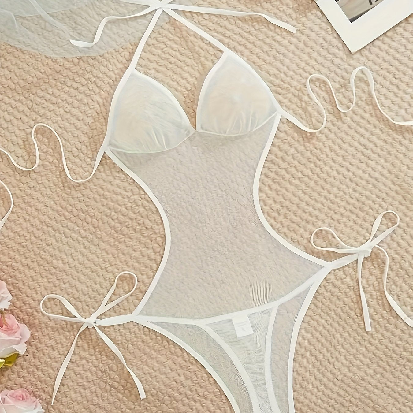 Body de encaje con cordones y detalles de malla y encaje para mujer