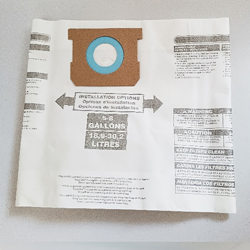 Пакет из 5 мешков для пылесосов Shop Vac - Совместим с пылесосами объемом 18.93-30.28 л - Повышает эффективность уборки и долговечность