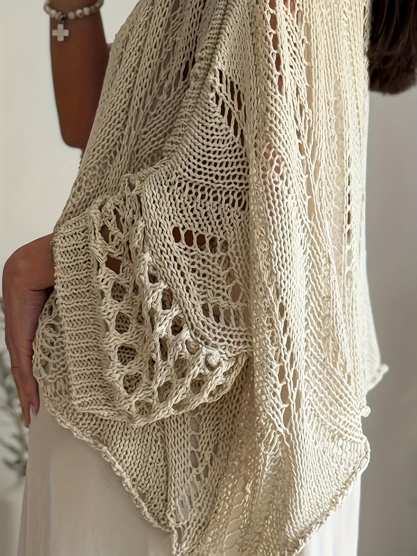 Plus Size Women's Casual Crochet Cover-Up Top with Sun Protection