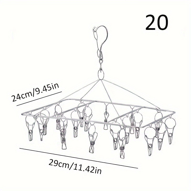 Estante para secar calcetines de acero inoxidable con 20/30/40 clips y gancho giratorio