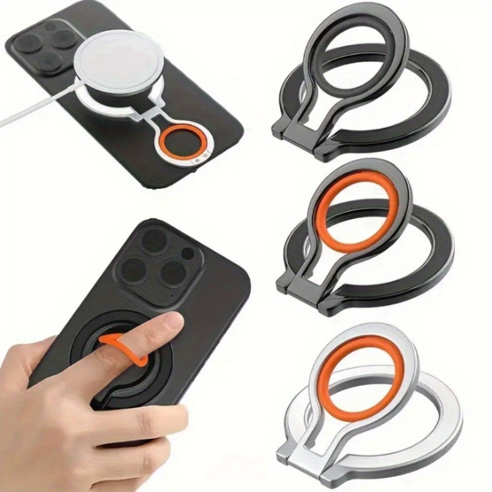 Magnetic Phone Ring Grip Holder with Silicone Kickstand Zinc Alloy Foldable Cellphone Accessory