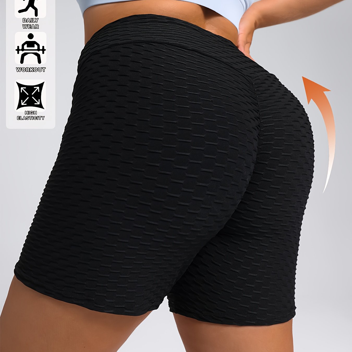 Women High-Waist Butt-Lifting Yoga Shorts Black Breathable Elastic