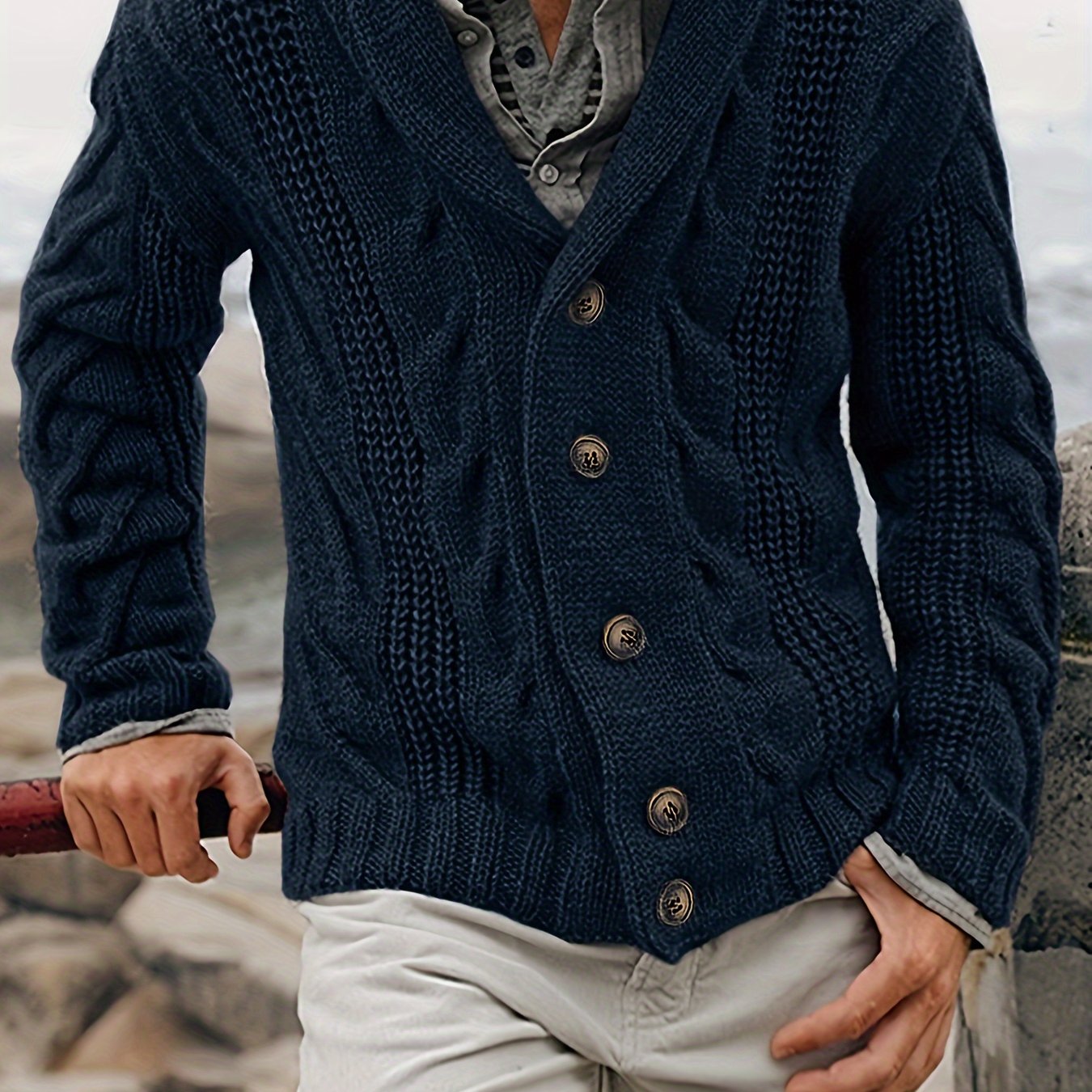 Men's Knit Cardigan Sweater Long Sleeve Solid Color Fall Winter Casual Regular Fit