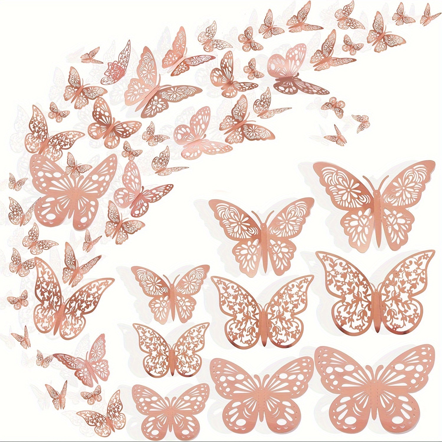 Golden and Rose Glitter 3D Butterfly Wall Stickers for Wedding Birthday Girls Bedroom Reusable Self-Adhesive