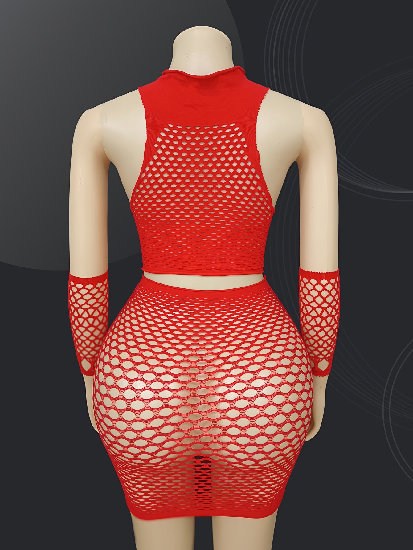 Женский комплект из кроп-топа и юбки из сетчатого кружева plus size, легкая поддержка, однотонный