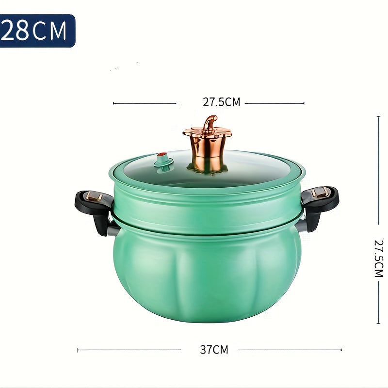 Mikro-bosimda pishiruvchi, bug'li, katta sig'imli, ikki quloqli dizayn, issiqlik izolyatsiyasi, uy oshxonasi uchun qovoq shaklidagi ko'p qatlamli pishirish qozoni