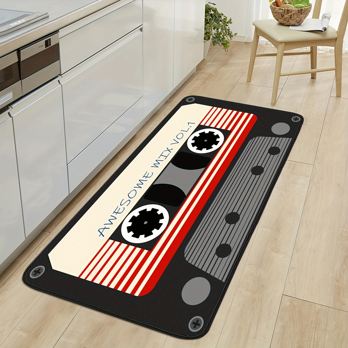 Alfombra de cocina antideslizante, absorbente y resistente a las manchas con diseño de casete rojo, en varios tamaños