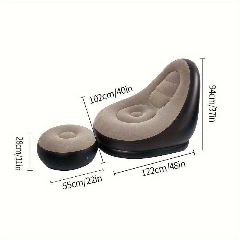 Sofá inflable plegable en color caqui con cojín para pies, ideal para hogar, oficina y exteriores