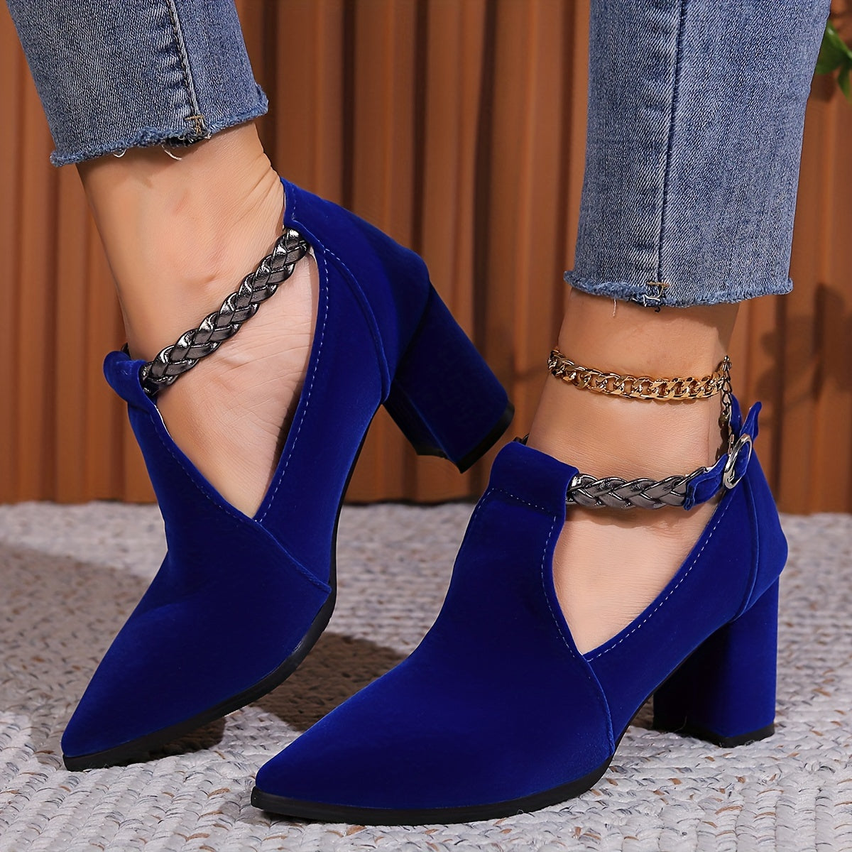 Women Black Vintage-Inspired Mary Jane Ankle Boots Chunky Heel