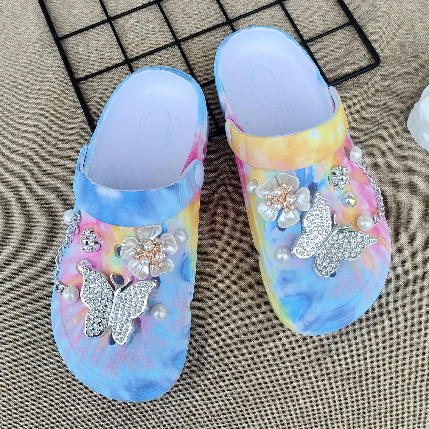 Women's Lightweight Slip-On Mules with Floral Embellishments Non-Slip EVA Platform Summer Shoes