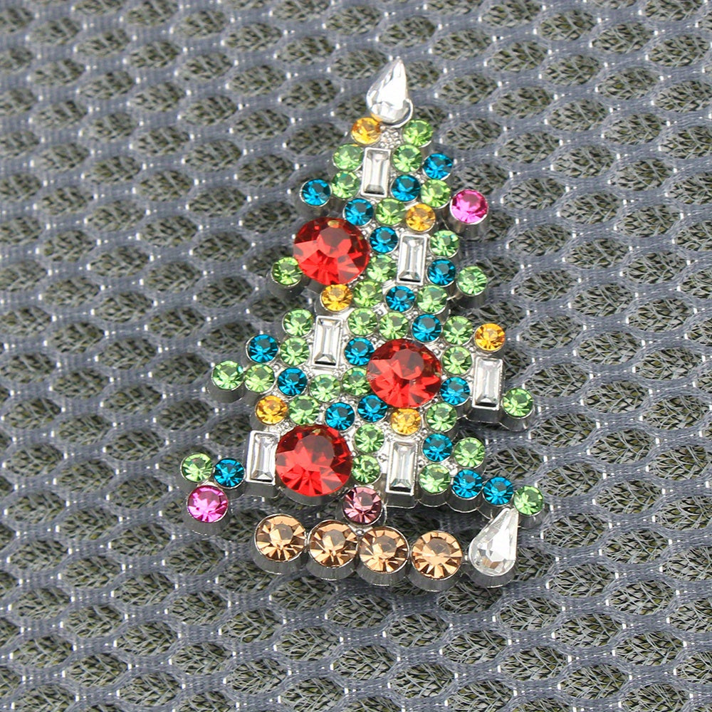 Vintage Rhinestone Enamel Christmas Tree Brooch for Women and Men