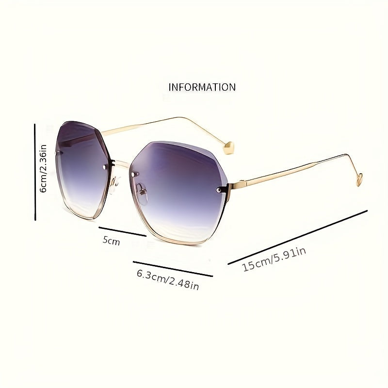 Katta metall quyoshdan himoyalovchi ko‘zoynak ramkasiz gradient rangli, ochiq havoda yozgi moda uchun