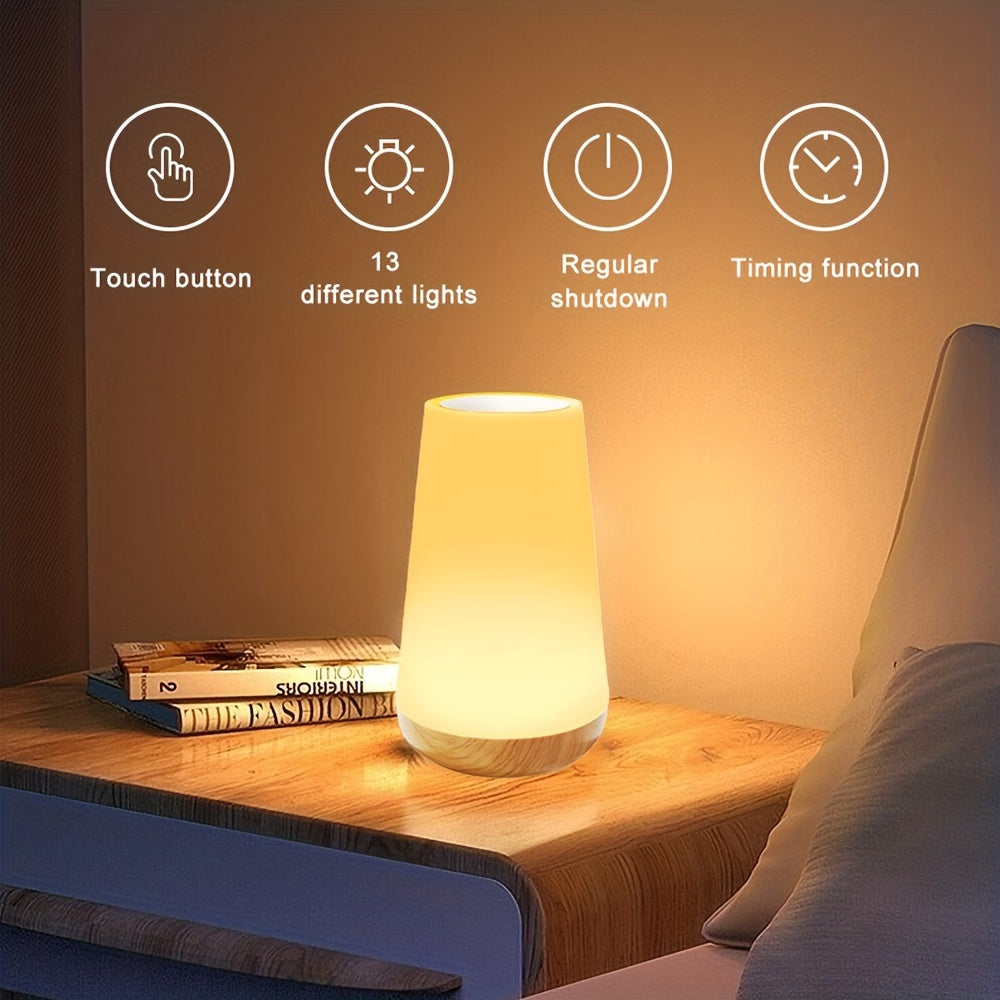 Modern Touch Bedside Lamp with Remote Control Adjustable Color Changing Light USB Rechargeable Night Light for Bedroom Living Room Party