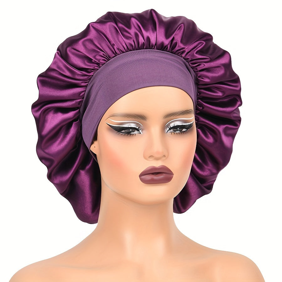 Adult Satin Sleep Bonnet Cap With Wide Elastic Band for All Hair Types