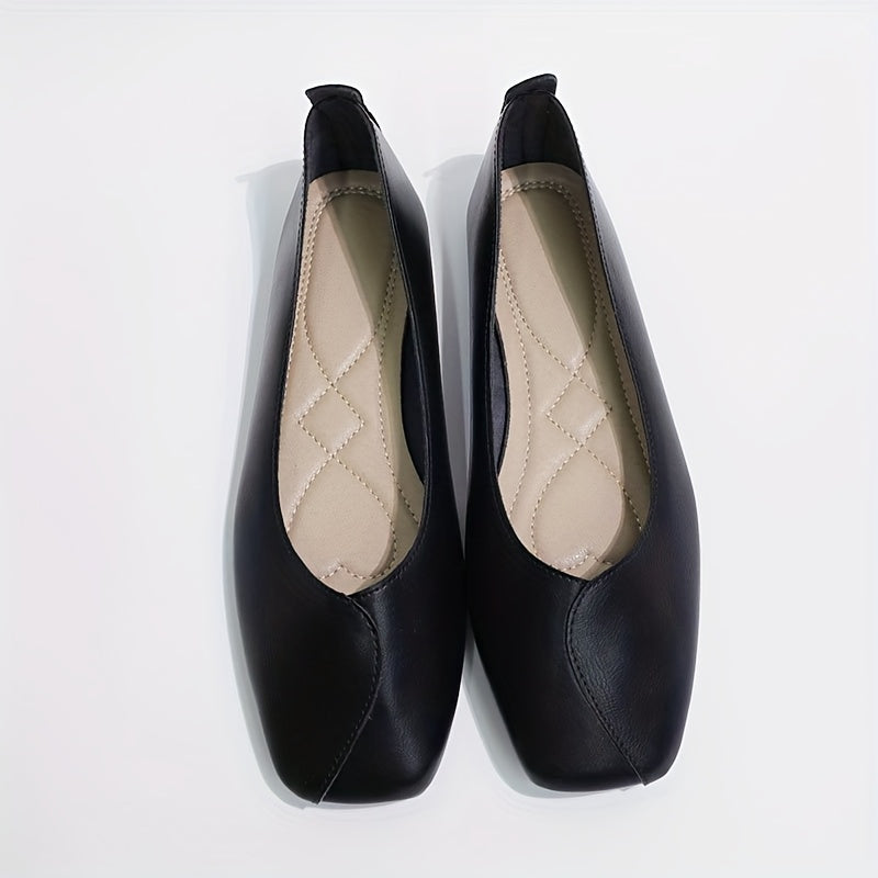 Женские балетки-лодочки с квадратным носком и ремешком на щиколотке в черном, коричневом и бежевом