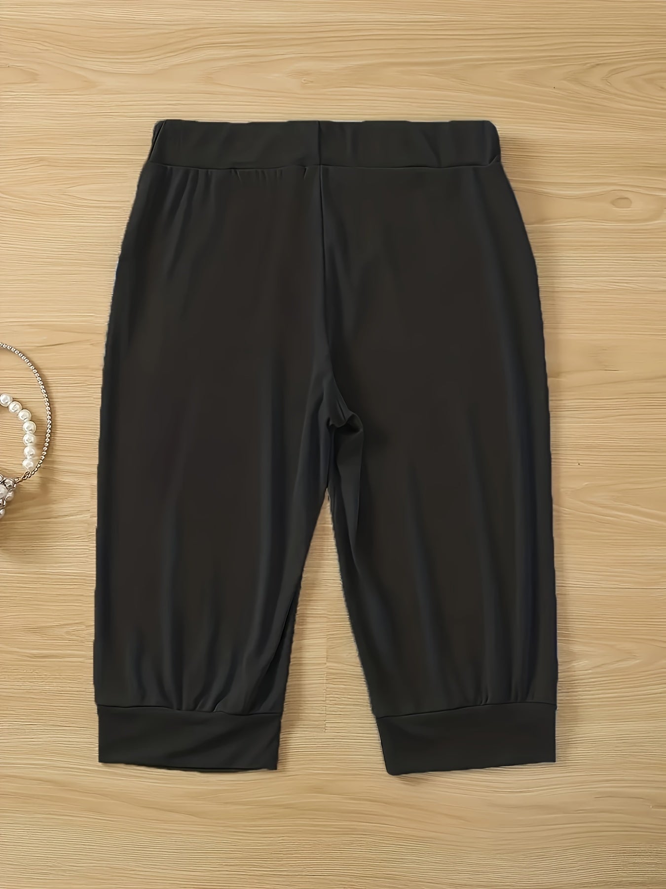 Plus Size Solid Capri Joggers Casual Drawstring Pants Summer Women