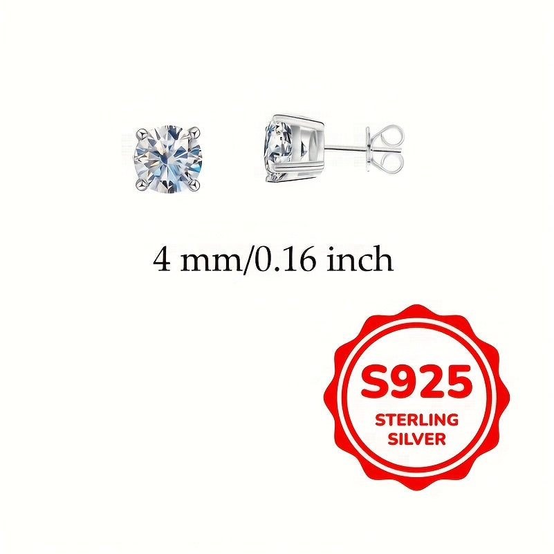 Sterling Silver Stud Earrings for Women with White Cubic Zirconia 3-6mm 0.1-0.8CT