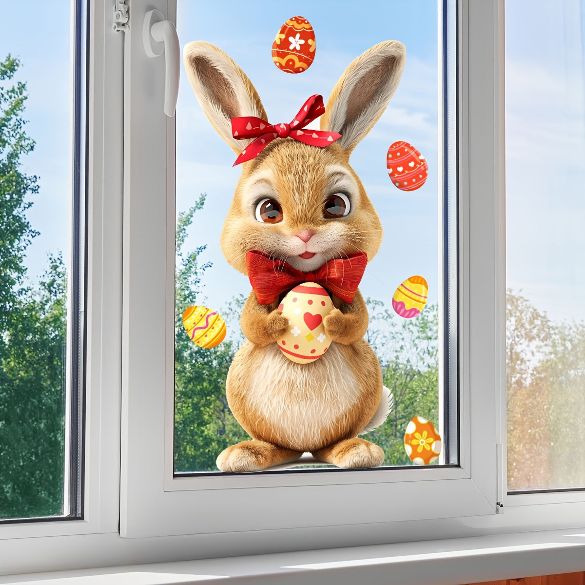 Easter Window Sticker Rabbit Egg Silk Double-Sided Adhesive 20x30cm Decoration