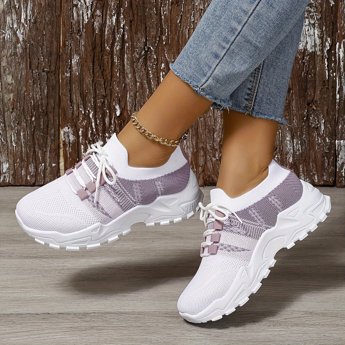 Ayollar uchun nafas oladigan knit platform sport poyafzallari, kundalik lenta bilan bog‘lanadigan tashqi poyafzallar