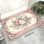 Alfombra absorbente de estilo campestre francés con motivos florales para cocina, baño y entrada, antideslizante, de poliéster
