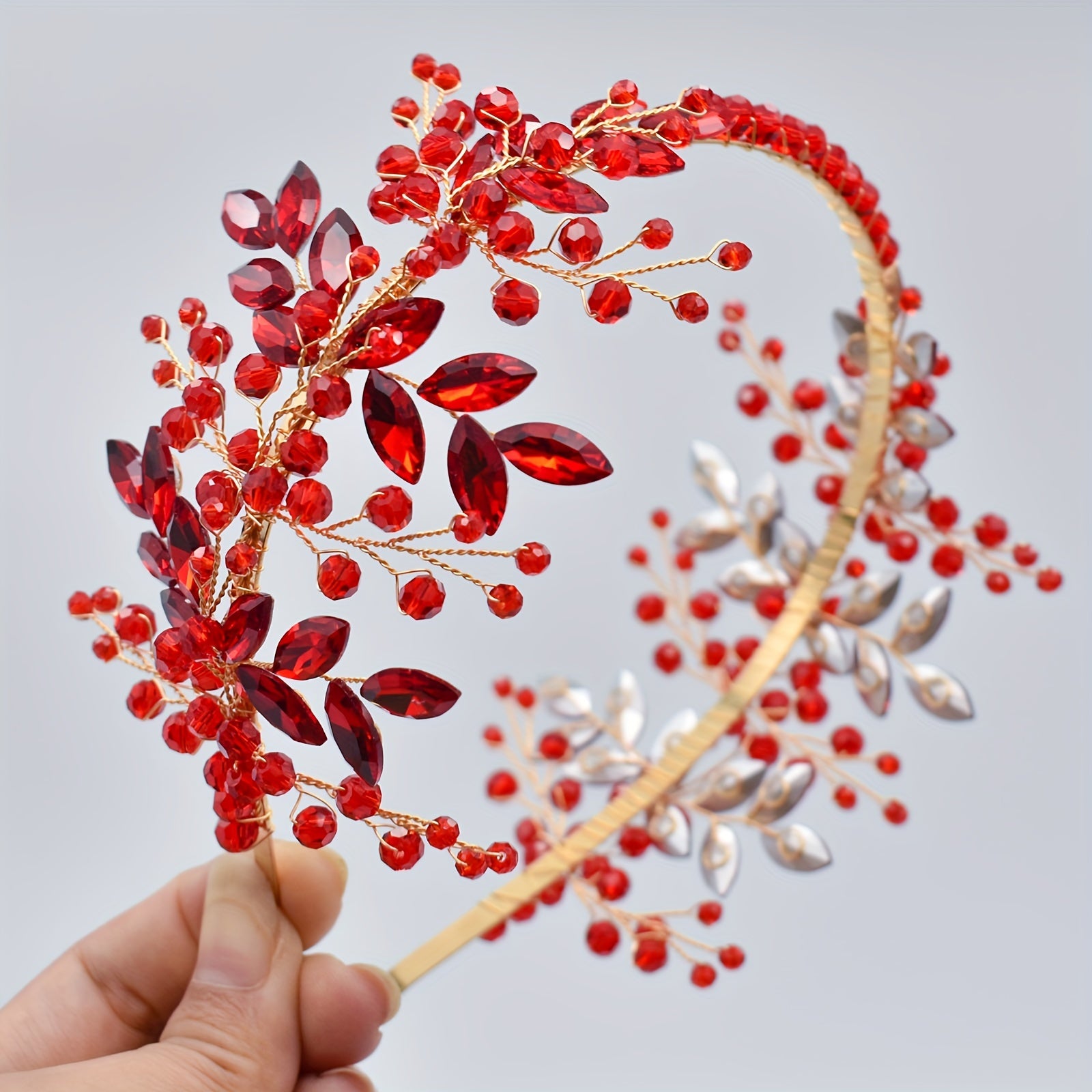 Crystal Headband Tiara for Women in Red Green and Blue for Weddings Proms and Parties