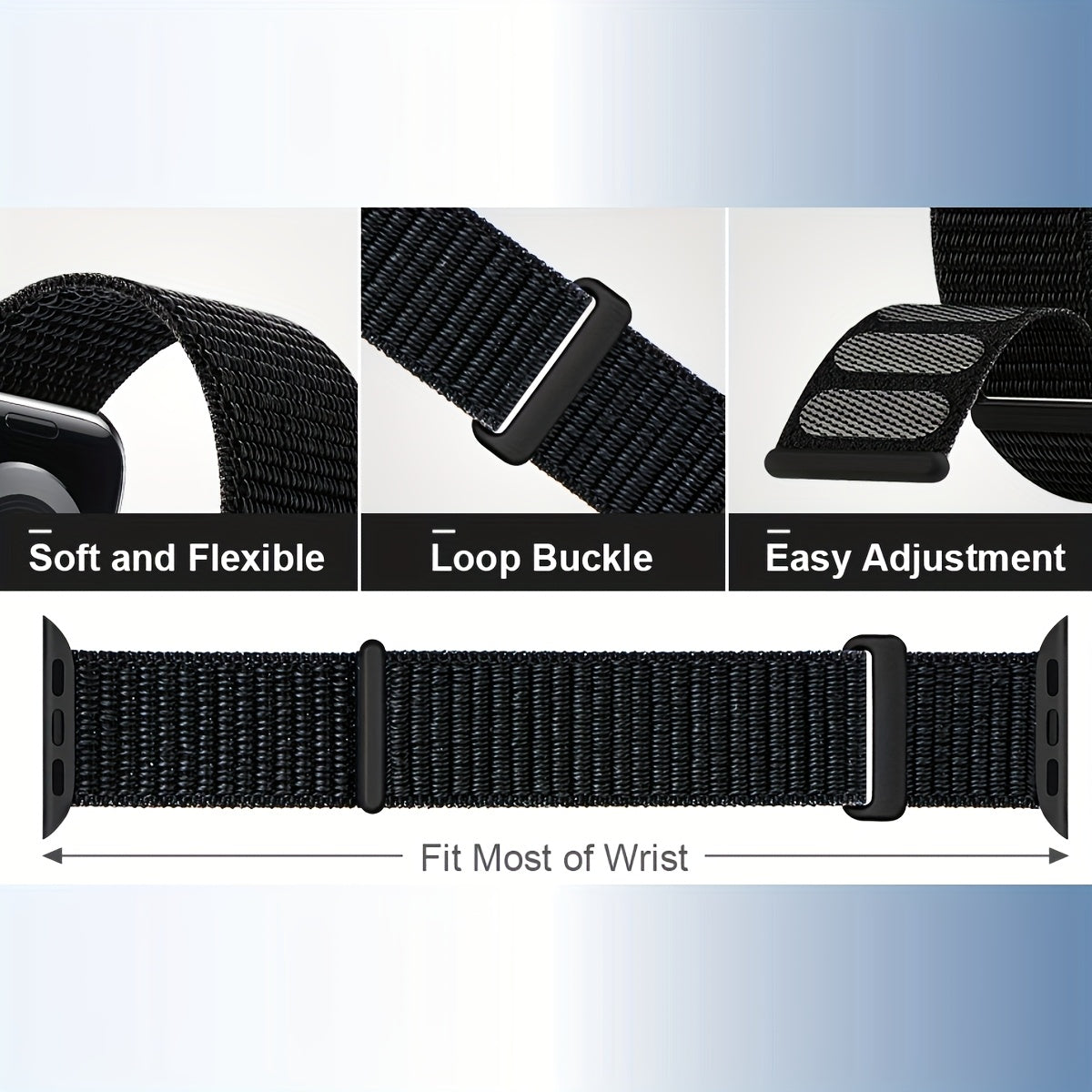 Havo o'tkazuvchi Naylon sport soat bandi, sozlanadigan, Apple Watch Series 38mm 49mm bilan mos keladi