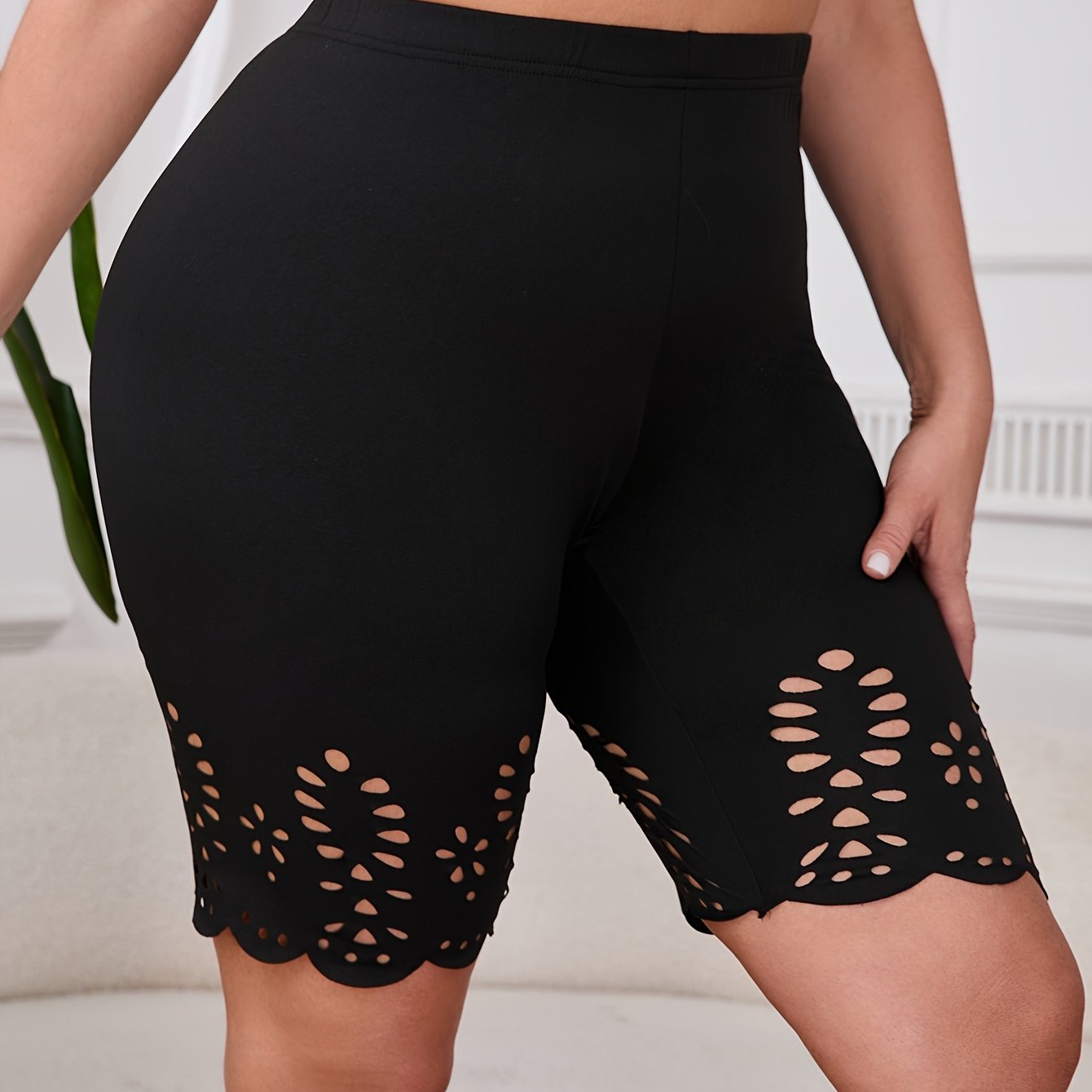 Plus Size Women's High-Waisted Breathable Stretch Shorts for Summer and Casual Wear