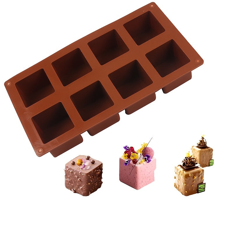 Цельная силиконовая форма с 8 ровными квадратными отделениями для приготовления французских десертов, желе, пудинга, торта, кубиков льда и мыла. Идеально подходит для выпечки и кухонных принадлежностей.