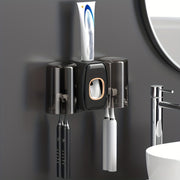 Wall-Mounted Toothbrush Holder with Toothpaste Squeezer and Mouthwash Cup for Bathroom Organization