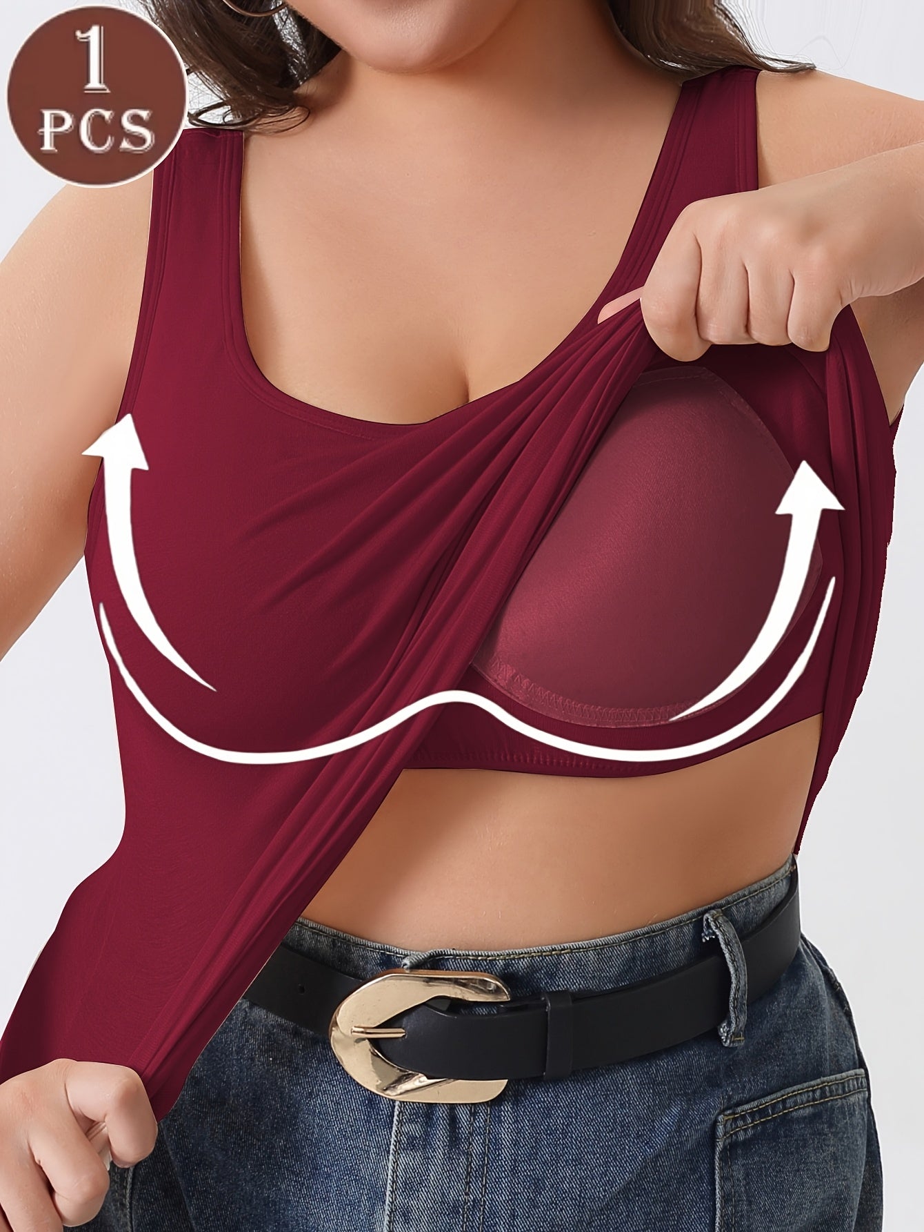 Plus Size Women's Wide Strap Tank Top with Built-In Bra Casual All-Season