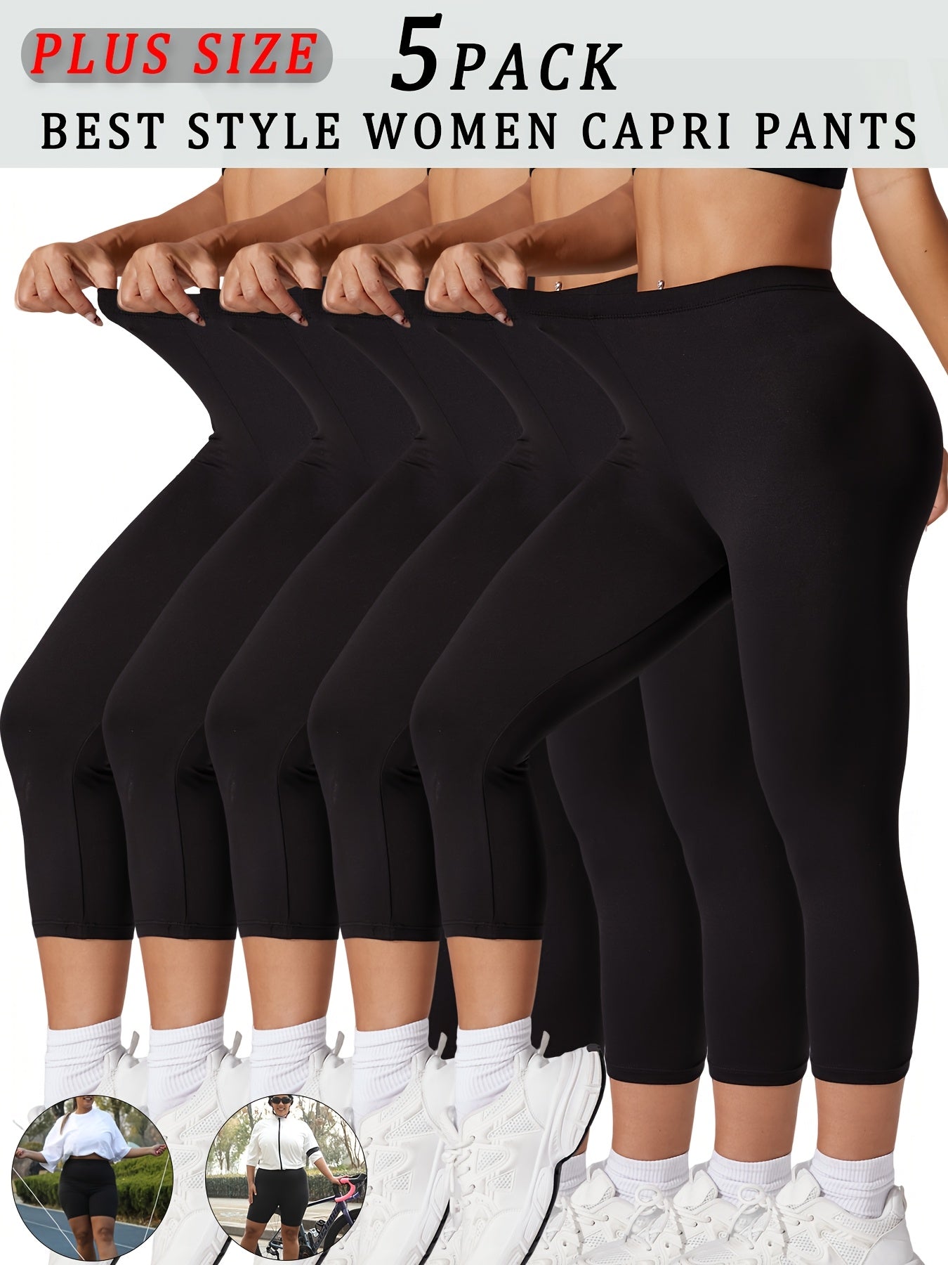 Ayollar uchun sport Capri legginslar to'plami, katta o'lcham, yuqori elastiklik, yumshoq yoga va yugurish shimlari