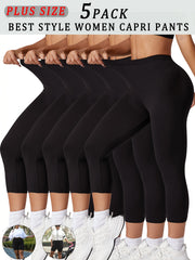 Ayollar uchun sport Capri legginslar to'plami, katta o'lcham, yuqori elastiklik, yumshoq yoga va yugurish shimlari