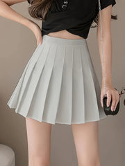 Women's Pleated Woven Polyester Skirt with Draped Solid Style for Spring Summer Fall