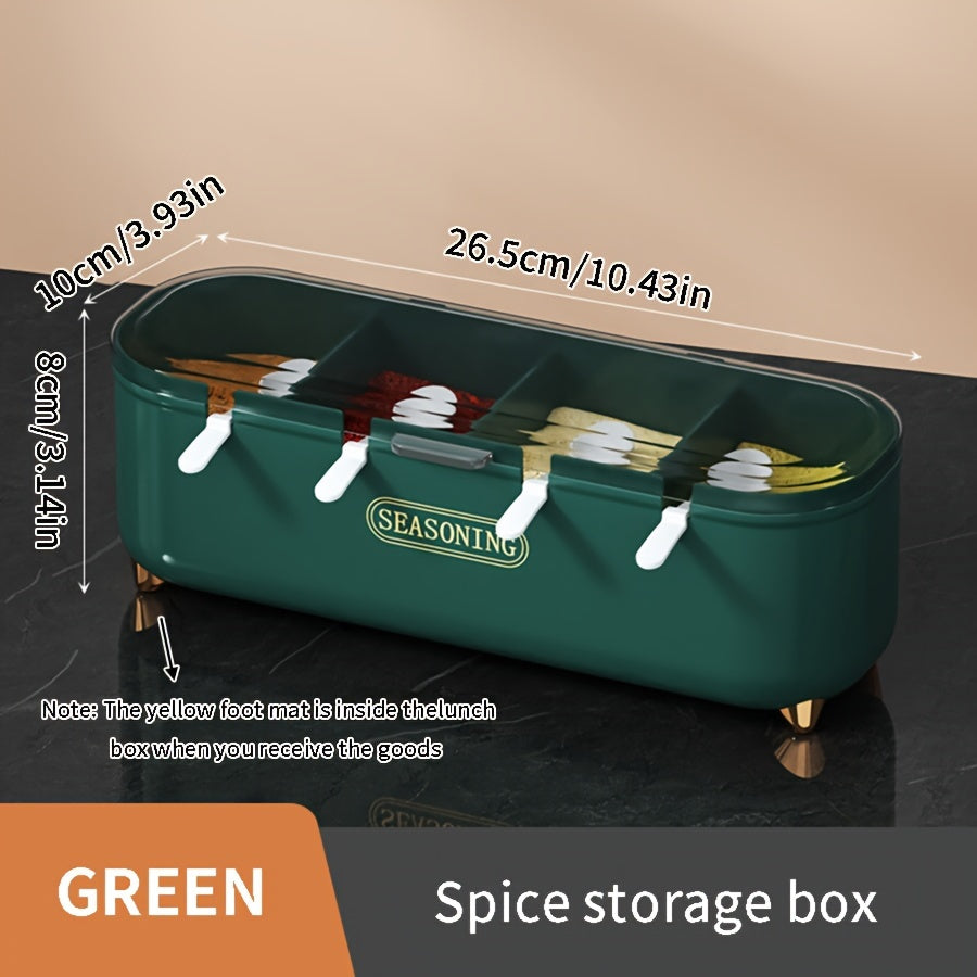 4-Compartment Seasoning Box with Lid and Spoon for Kitchen Storage
